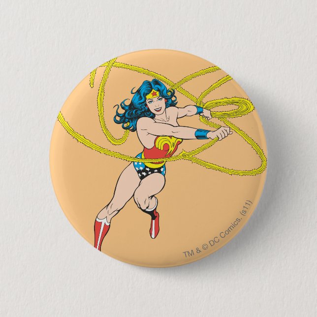 Badge Rond 5 Cm Wonder Woman Holds Lasso 1 (Devant)