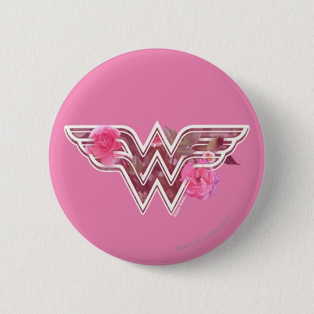 Badge Rond 5 Cm Wonder Woman Pink Camellia Flowo (Devant)