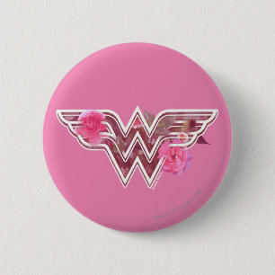 Badge Rond 5 Cm Wonder Woman Pink Camellia Flowo