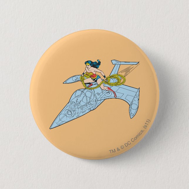 Badge Rond 5 Cm Wonder Woman sur le vaisseau spatial (Devant)