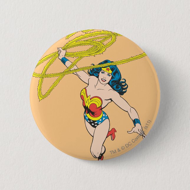 Badge Rond 5 Cm Wonder Woman tient Lasso 2 (Devant)