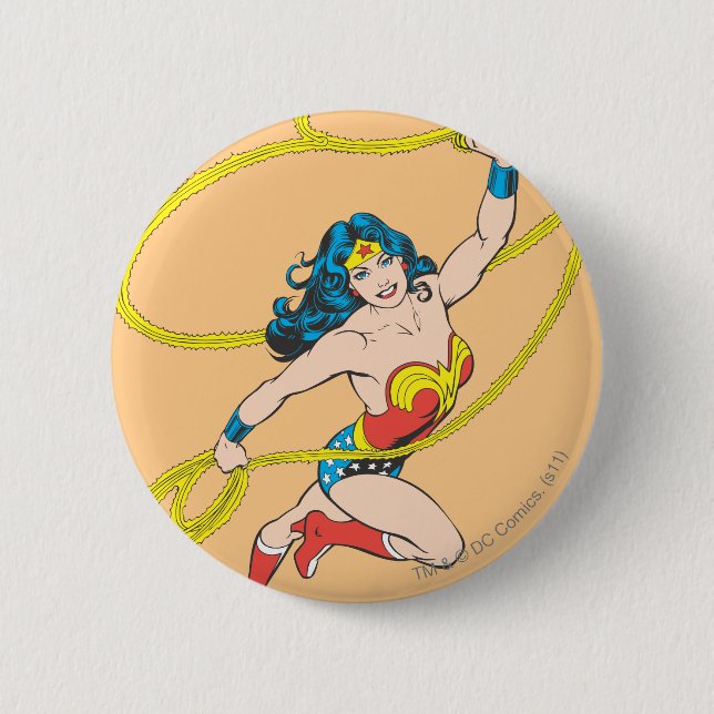 Badge Rond 5 Cm Wonder Woman tient Lasso 3 (Devant)