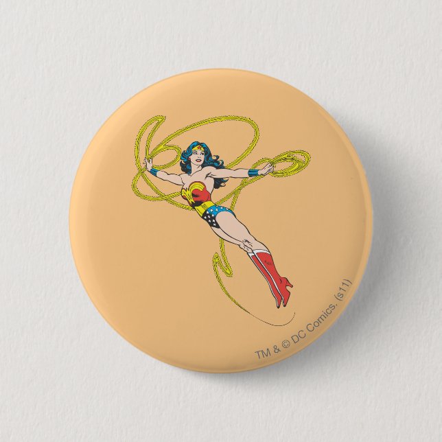 Badge Rond 5 Cm Wonder Woman tient Lasso 4 (Devant)
