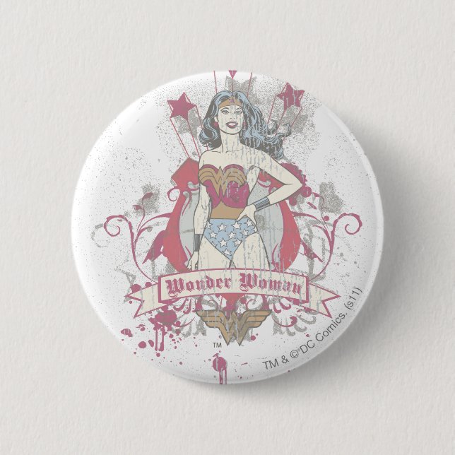 Badge Rond 5 Cm Wonder Woman tire des étoiles (Devant)