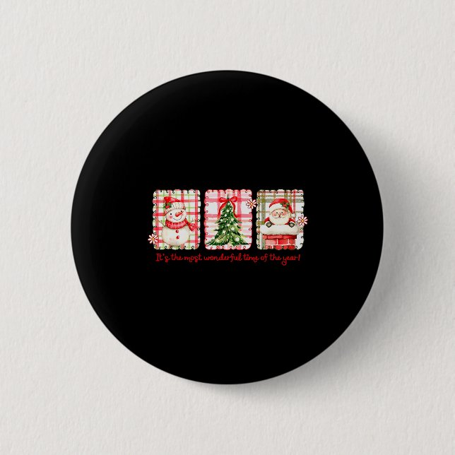 Badge Rond 5 Cm Wonderful Time Of Year Merry Xmas Santa Snowman Xm (Devant)