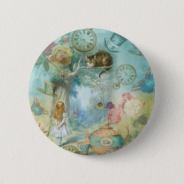 Badge Rond 5 Cm Wonderland - Alice In Wonderland Collage (Devant)