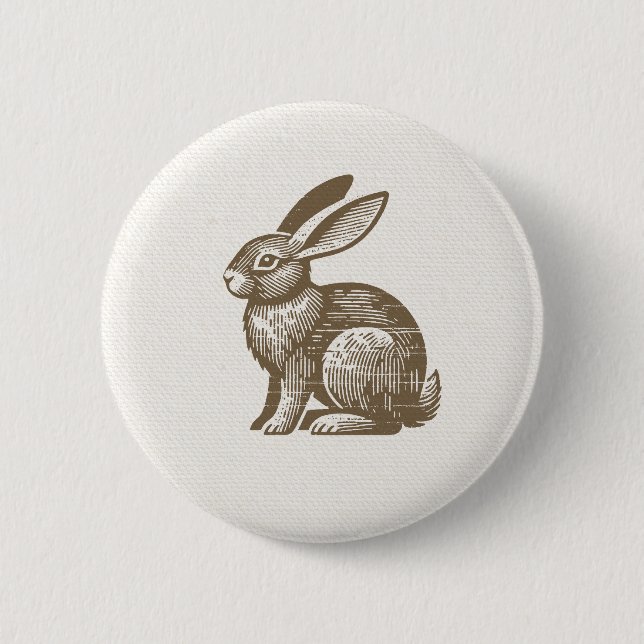 Badge Rond 5 Cm Woodcut Rabbit Button (Devant)
