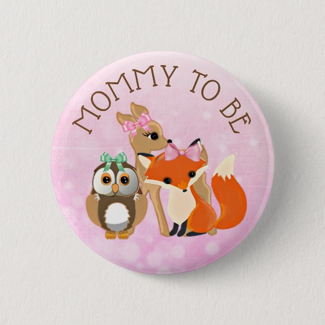 Badge Rond 5 Cm Woodland Créatures Maman pour être Baby shower Bou (Devant)