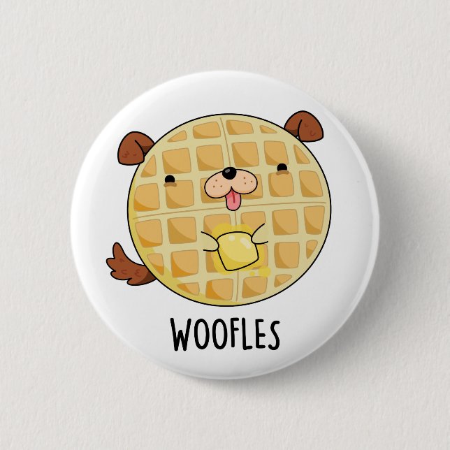 Badge Rond 5 Cm Woofles Doggy Doggy Waffle Pun (Devant)