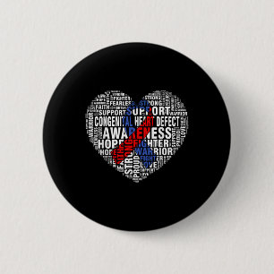 Badge Rond 5 Cm Word Art Heart Rouge & Blue Ribbon Sensibilisa