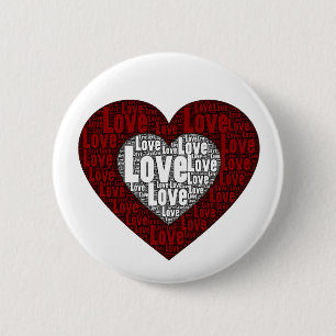 Badge Rond 5 Cm Word Art : L'amour dans un double coeur