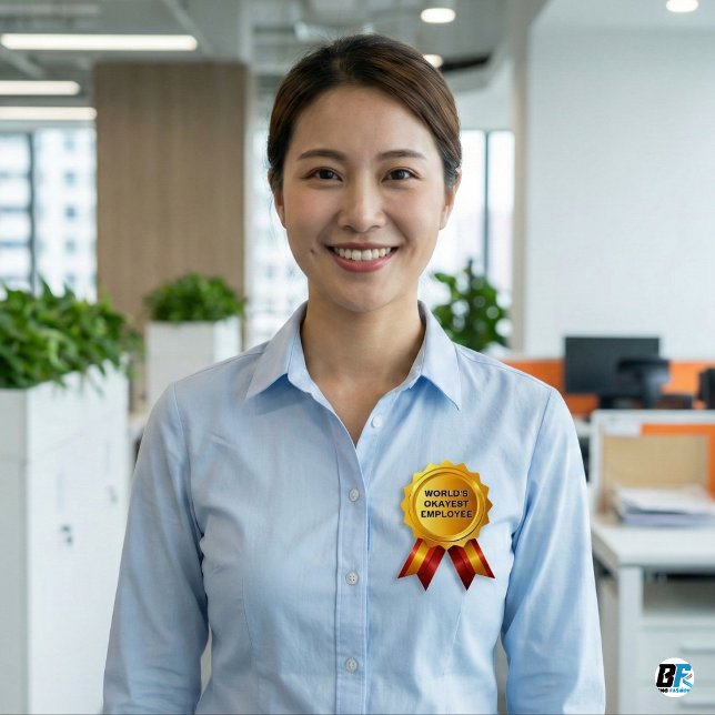 Badge Rond 5 Cm World's Okayest Employee | Funny Gold Medal Award (Créateur téléchargé)