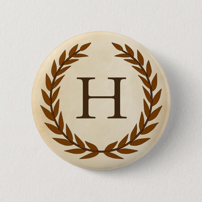 Badge Rond 5 Cm Wreath Laurel sur le monogramme de parchemin H ini (Devant)