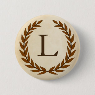 Badge Rond 5 Cm Wreath Laurel sur le monogramme de parchemin Initi