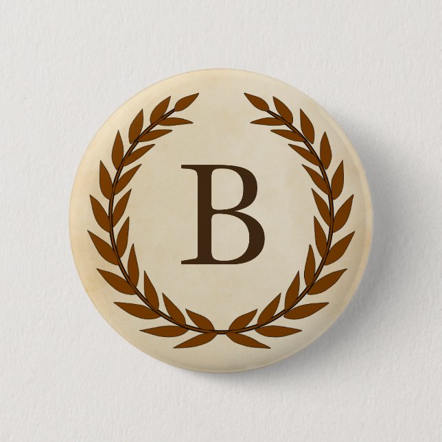 Badge Rond 5 Cm Wreath Laurel sur le monogramme de parchemin initi (Devant)