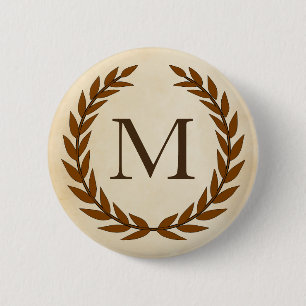 Badge Rond 5 Cm Wreath Laurel sur le monogramme initial M
