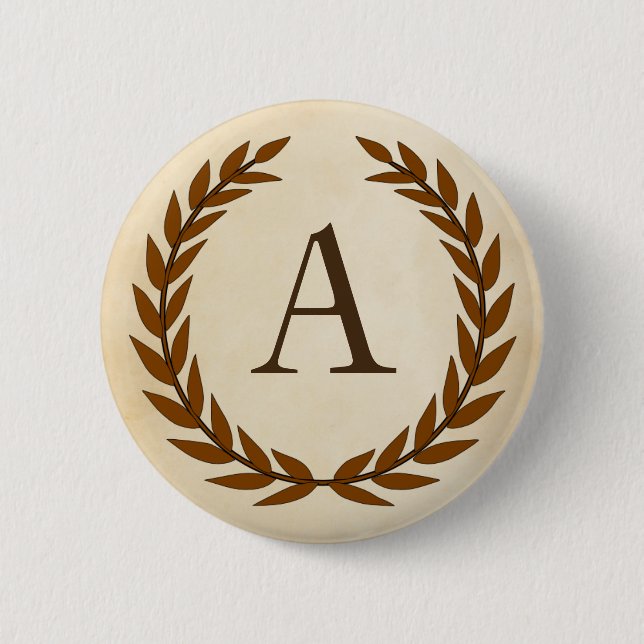Badge Rond 5 Cm Wreath Laurel sur Parchemin Monogramme initial A (Devant)