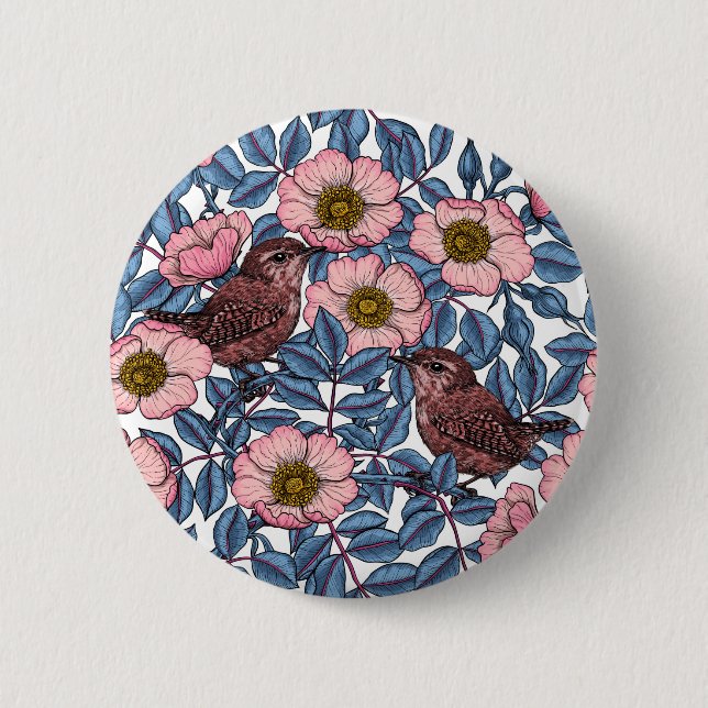Badge Rond 5 Cm Wrens en rose (Devant)