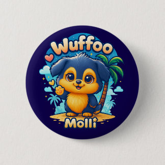 Badge Rond 5 Cm Wuffoo Molli Cute Kawaii Puppy Tropical Island