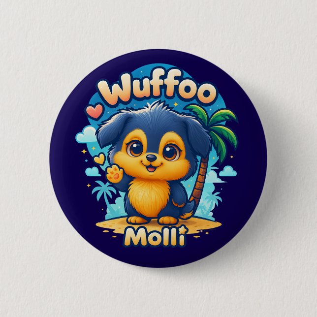 Badge Rond 5 Cm Wuffoo Molli Cute Kawaii Puppy Tropical Island (Devant)