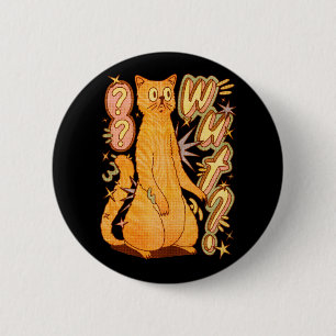Badge Rond 5 Cm Wut ? / Illustration d'un chat orange