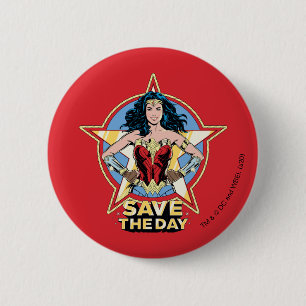Badge Rond 5 Cm WW84   Save the Day Wonder Woman Retro Comic Art