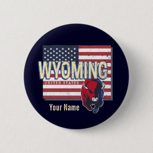 Badge Rond 5 Cm Wyoming États-Unis Retro State Carte Vintage États