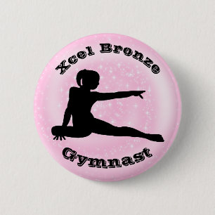 Badge Rond 5 Cm Xcel Bronze Gymnaste - Bouton Gymnastique Filles