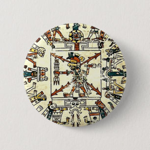 Badge Rond 5 Cm Xiuhtecuhtli Aztec Dieu de la mort