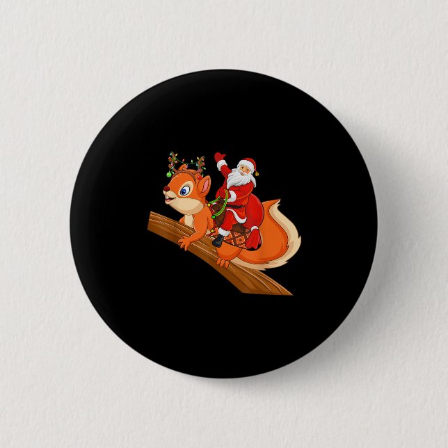 Badge Rond 5 Cm Xmas Family Matching Funny Santa Riding Squirrel C (Devant)
