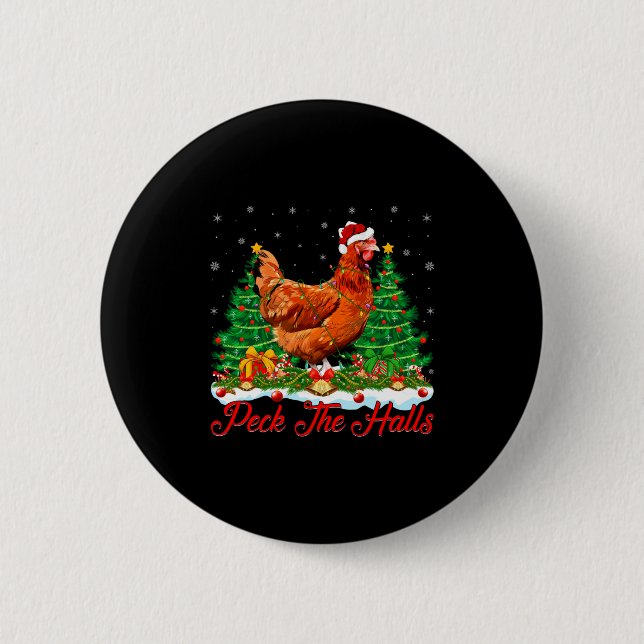 Badge Rond 5 Cm Xmas Lighting Santa Hat Chicken Christmas Tree  (Devant)