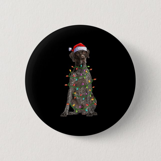 Badge Rond 5 Cm Xmas Lights Santa German Shorthaired Inter Dog Chr (Devant)