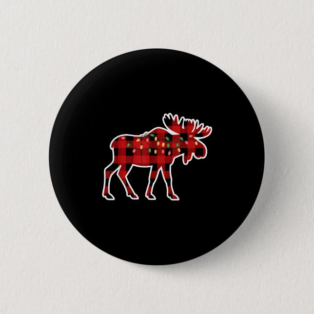 Badge Rond 5 Cm Xmas Moose Red And Black Buffalo Plaid Christmas L (Devant)