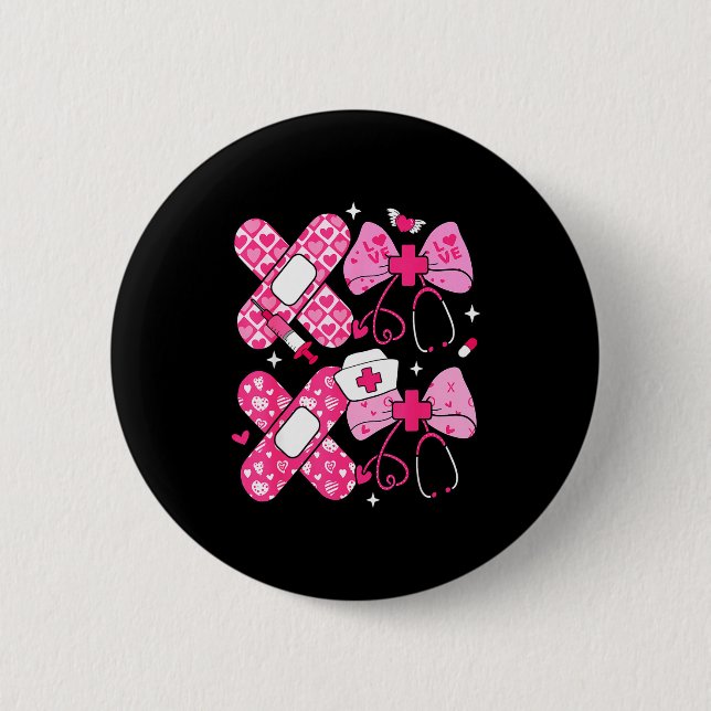 Badge Rond 5 Cm Xoxo Nurse Valentines Day Stethoscope Valentine Nu (Devant)