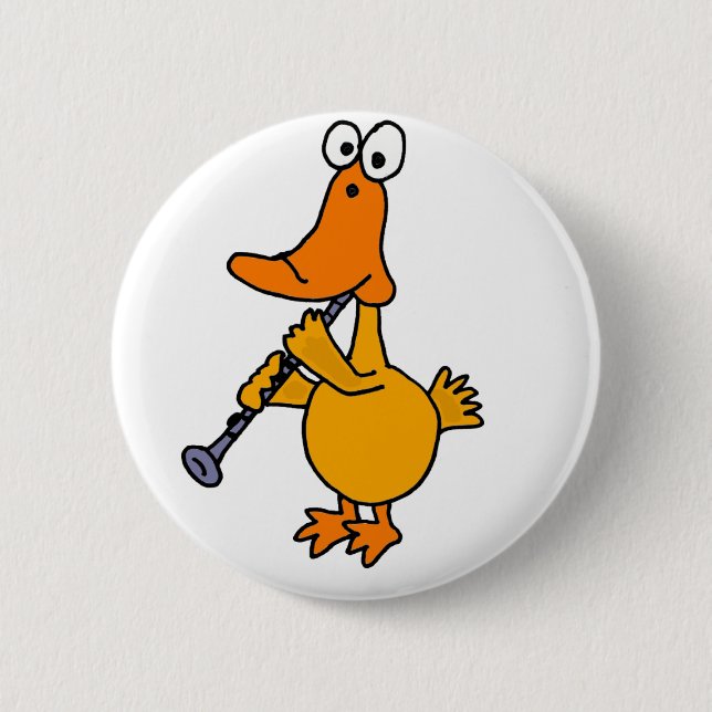 Badge Rond 5 Cm XX canard jouant la clarinette (Devant)