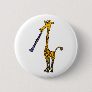 Badge Rond 5 Cm XX girafe jouant la clarinette