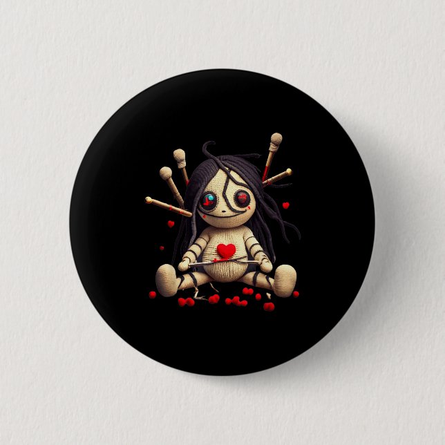 Badge Rond 5 Cm Y Cute Sitting Voodoo Doll Halloween Valentine Day (Devant)