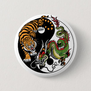 Badge Rond 5 Cm yang de yin de dragon et de tigre