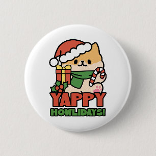 Badge Rond 5 Cm Yappy Howlidays - Jote Christmas Dog Cartoon