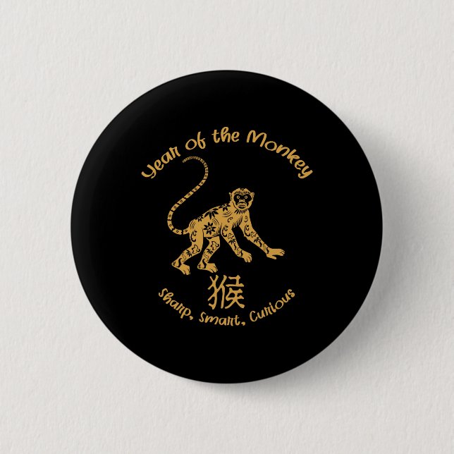 Badge Rond 5 Cm Year Of Monkey Traits Chinese Zodiac Chinese New Y (Devant)