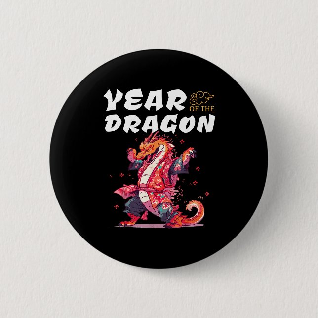 Badge Rond 5 Cm Year Of The Dragon Funny Dragons Chinese Zodiac Si (Devant)