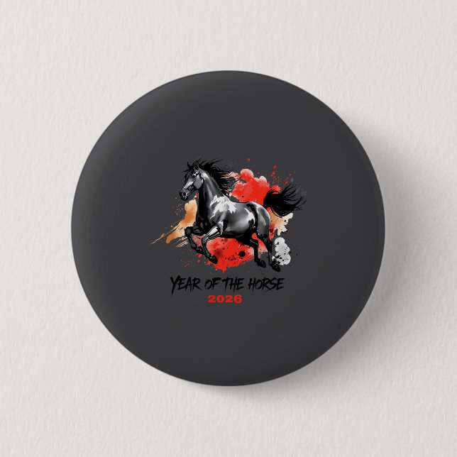 Badge Rond 5 Cm Year Of The Horse 2026 Chinese New Year  (Devant)