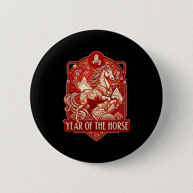 Badge Rond 5 Cm Year Of The Horse Lunar Chinese New Year Zodiac  (Devant)