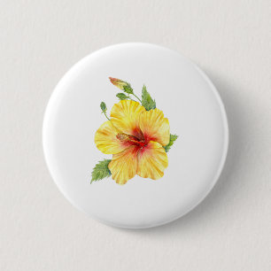 Badge Rond 5 Cm Yellow Hibiscus Botanical
