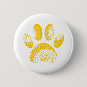 Badge Rond 5 Cm Yellow Sunflower Dog Paw Print
