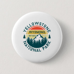 Badge Rond 5 Cm Yellowstone Wyoming Nature Randonnée Extérieur Voy