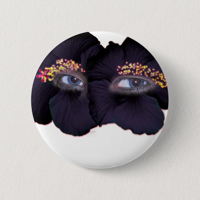 Badge Rond 5 Cm Yeux Hibiscus - Noir/Violet (Devant)