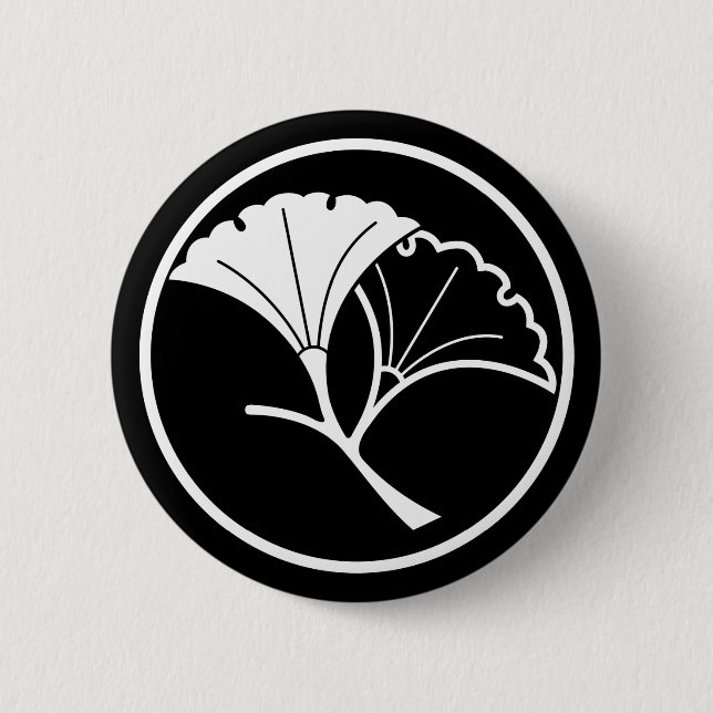 Badge Rond 5 Cm Yin and yang ginkgo leaves dans threadlike ring (Devant)