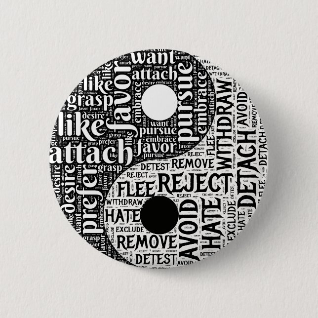 Badge Rond 5 Cm Yin et Yang noirs et blancs opposés (Devant)