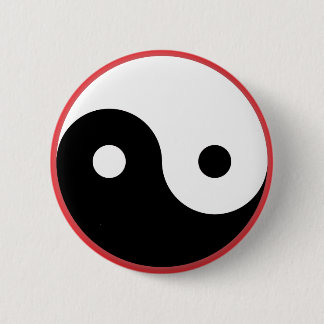 Badge Rond 5 Cm Yin Yang - arrière - plan rouge